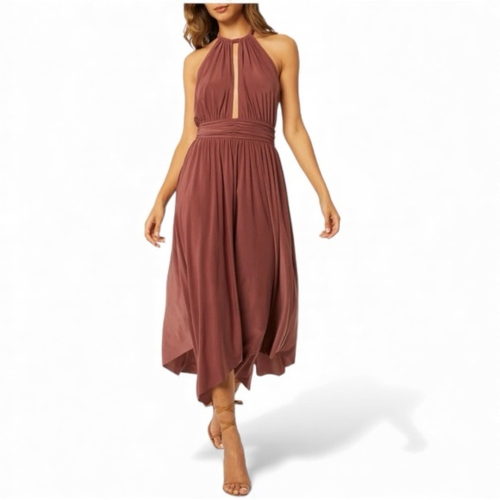 MISA Dress Los Angeles Carissa Halter Neck Cutout Handkerchief Hem Dress XS NWT